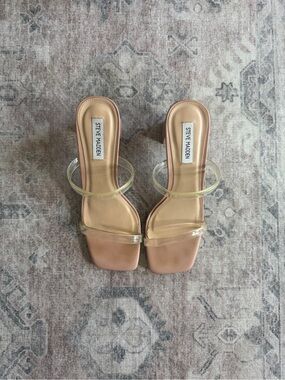 Steve Madden Nude Clear-Strap Square-Toe Mules